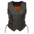Wild Sage — Women's Long-Cut Distressed Brown Cowhide Leather Motorcycle Vest