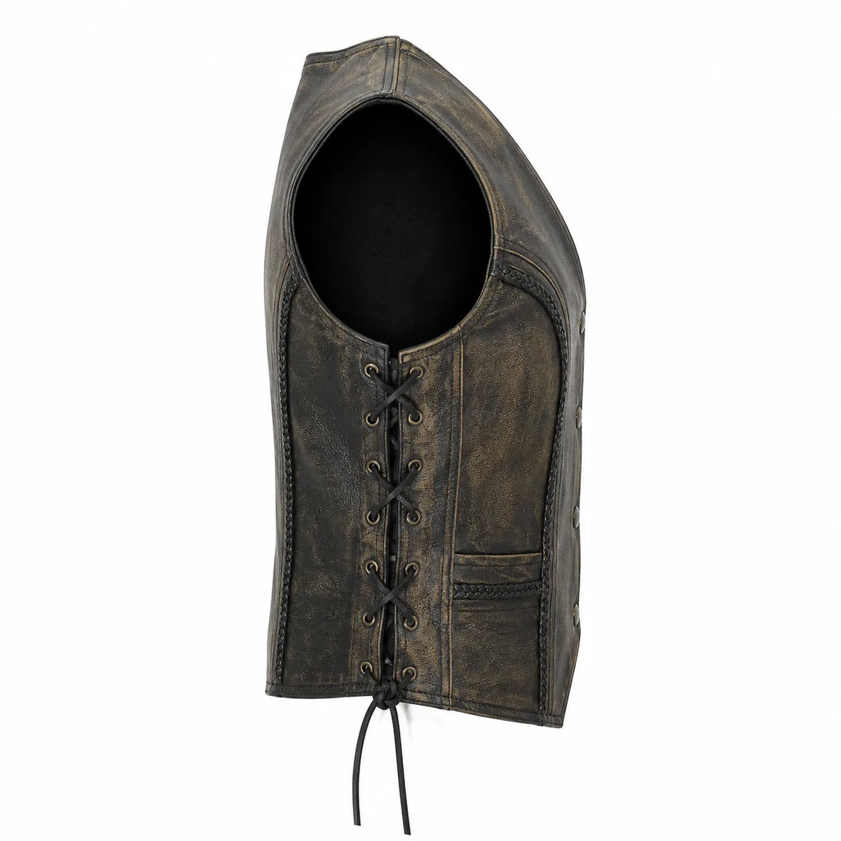 Wild Sage — Women's Long-Cut Distressed Brown Cowhide Leather Motorcycle Vest