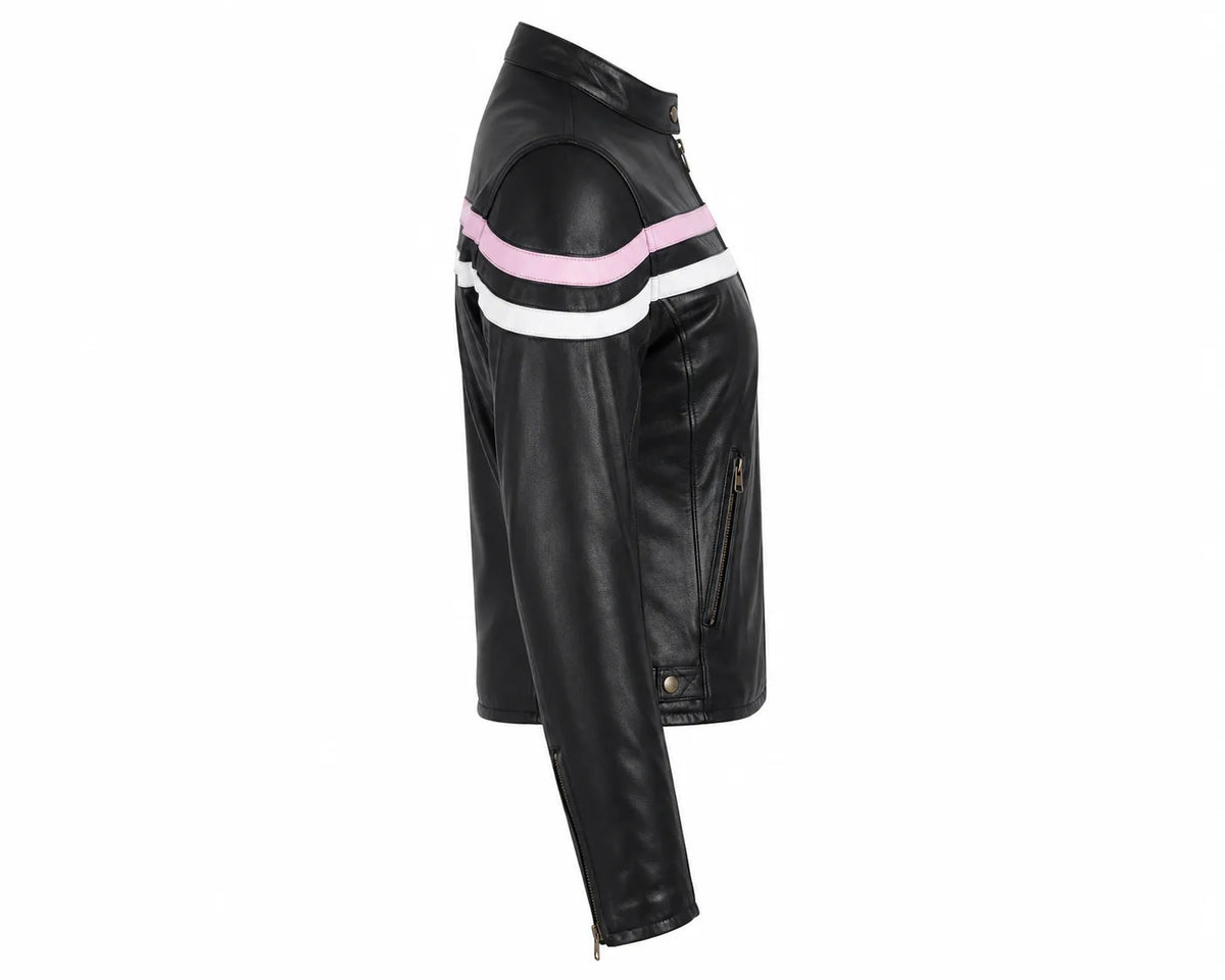 Twin Mirage — Women's Reversible Genuine Leather Motorcycle Jacket — 2 Looks in 1