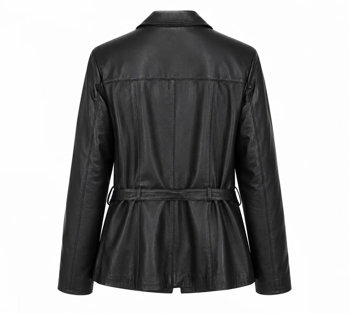 Belle Noir Women’s Black Belted Lambskin Blazer Jacket