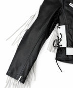 Rodeo Rebel — Women’s Black & White Fringe Western Leather Jacket