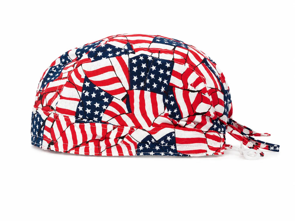 All-over American flag collage print pre-tied bandana skull cap