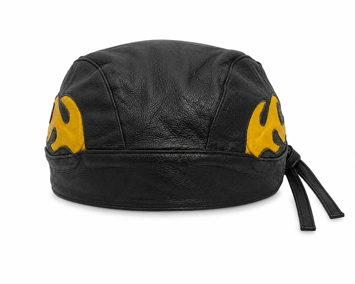 Yellow Fire Leather Skull Cap