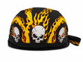 Flaming Skull Bandana Cap – Black Biker Skull Cap Doo Rag