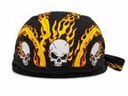 Flaming Skull Bandana Cap – Black Biker Skull Cap Doo Rag