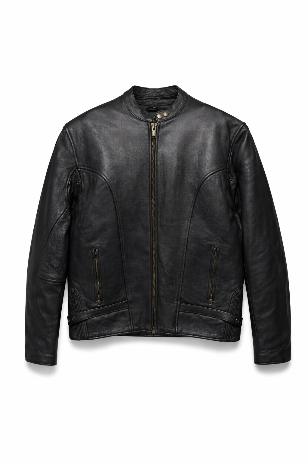 Men's black leather café racer jacket