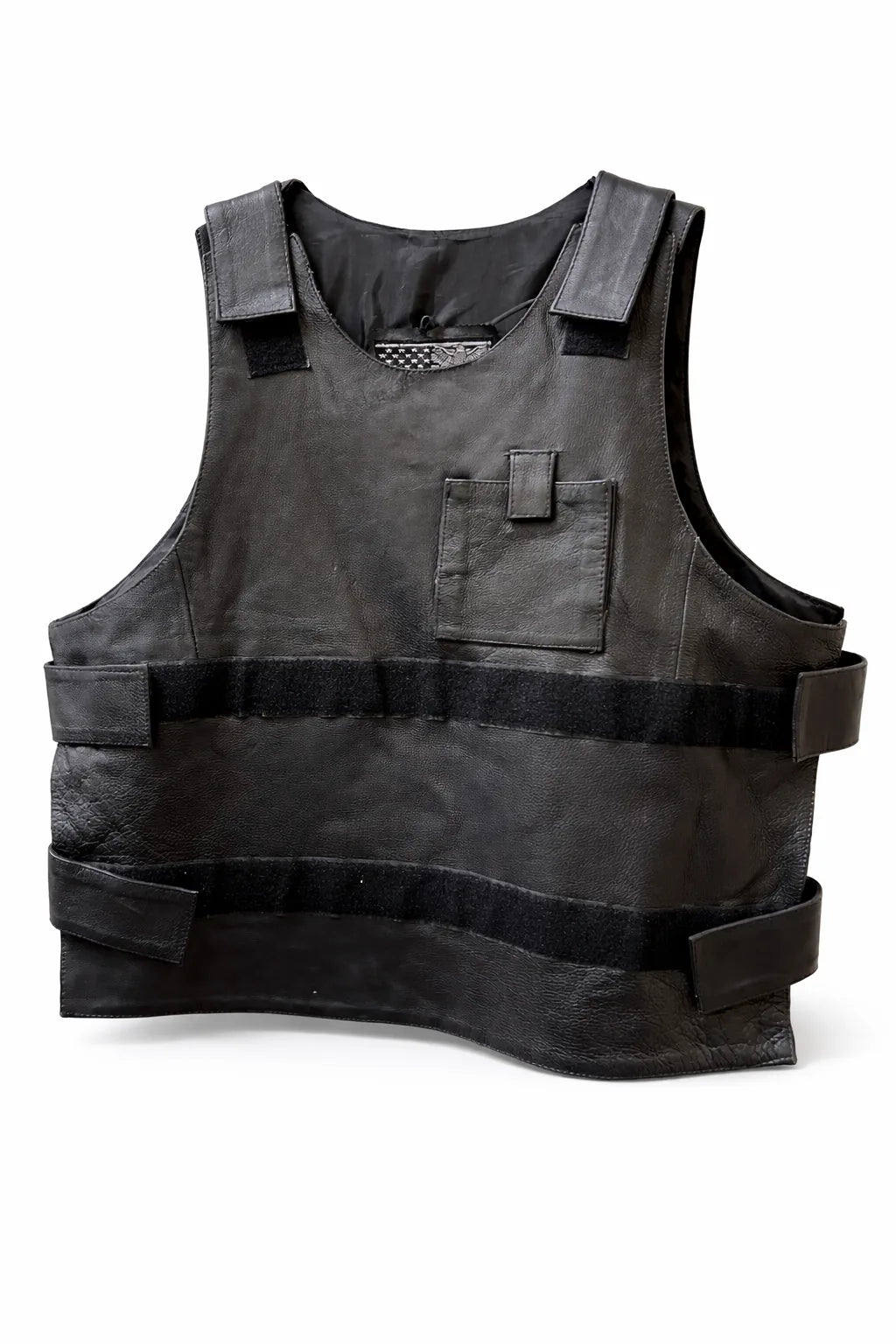 Nightwatch Black Leather Tactical Armor-Carrier Motorcycle Vest