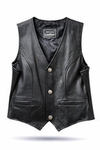 Buffalo Jane — Women's Classic Black Genuine Leather Biker Vest