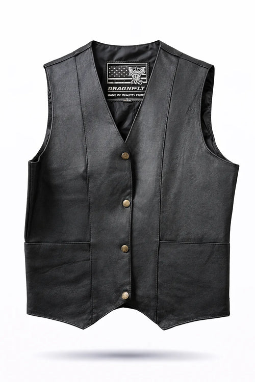 True Grit — Women's Classic Black Leather Club Vest