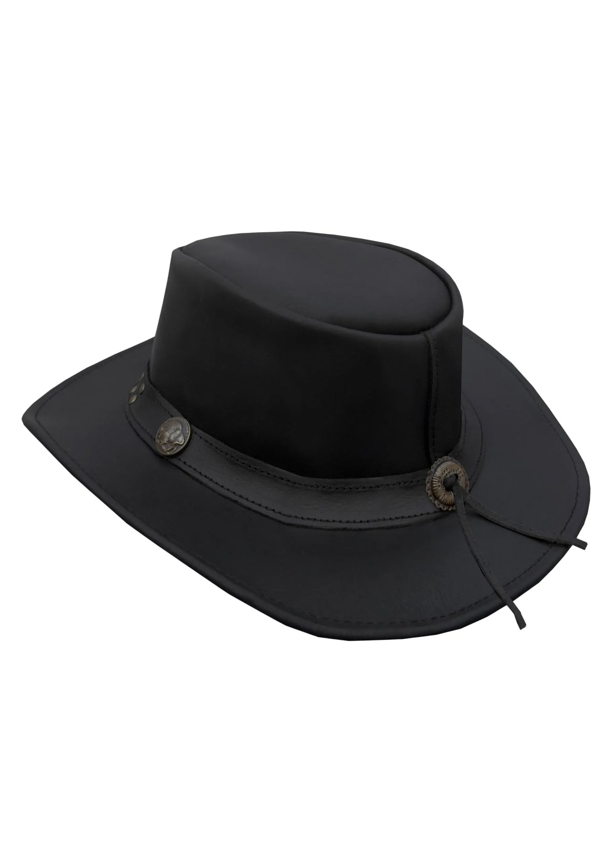 Dream Apparel Men’s Black Premium Leather Western Cowboy Studded Hat — alternate view 3, Hasbro Leather
