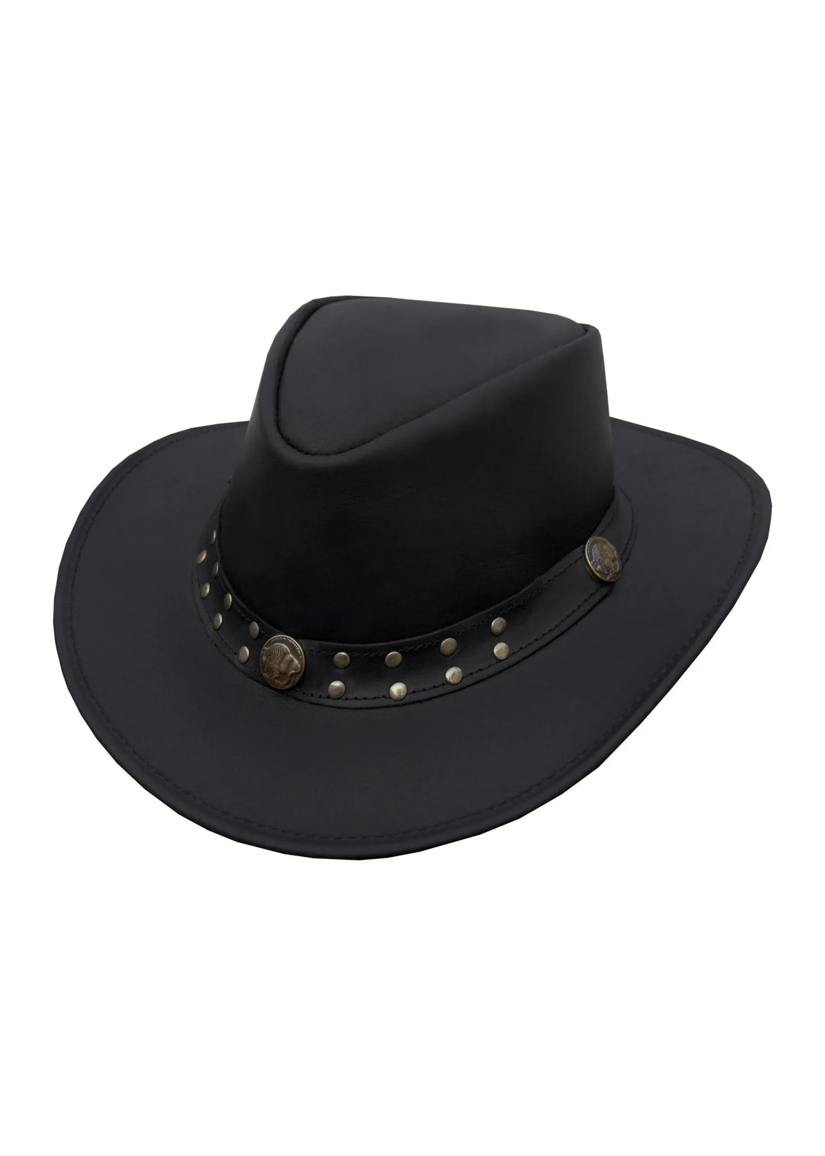 Dream Apparel Men’s Black Premium Leather Western Cowboy Studded Hat — alternate view 4, Hasbro Leather