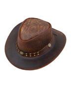 Dream Apparel Men’s Brown Top-Grain Premium Leather Western Cowboy Studded Hat — alternate view 3, Hasbro Leather