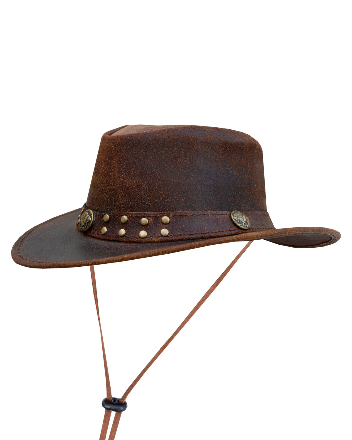 Brown Frontier Top-Grain Studded Leather Cowboy Hat