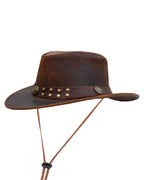 Dream Apparel Men’s Brown Top-Grain Premium Leather Western Cowboy Studded Hat — alternate view 7, Hasbro Leather