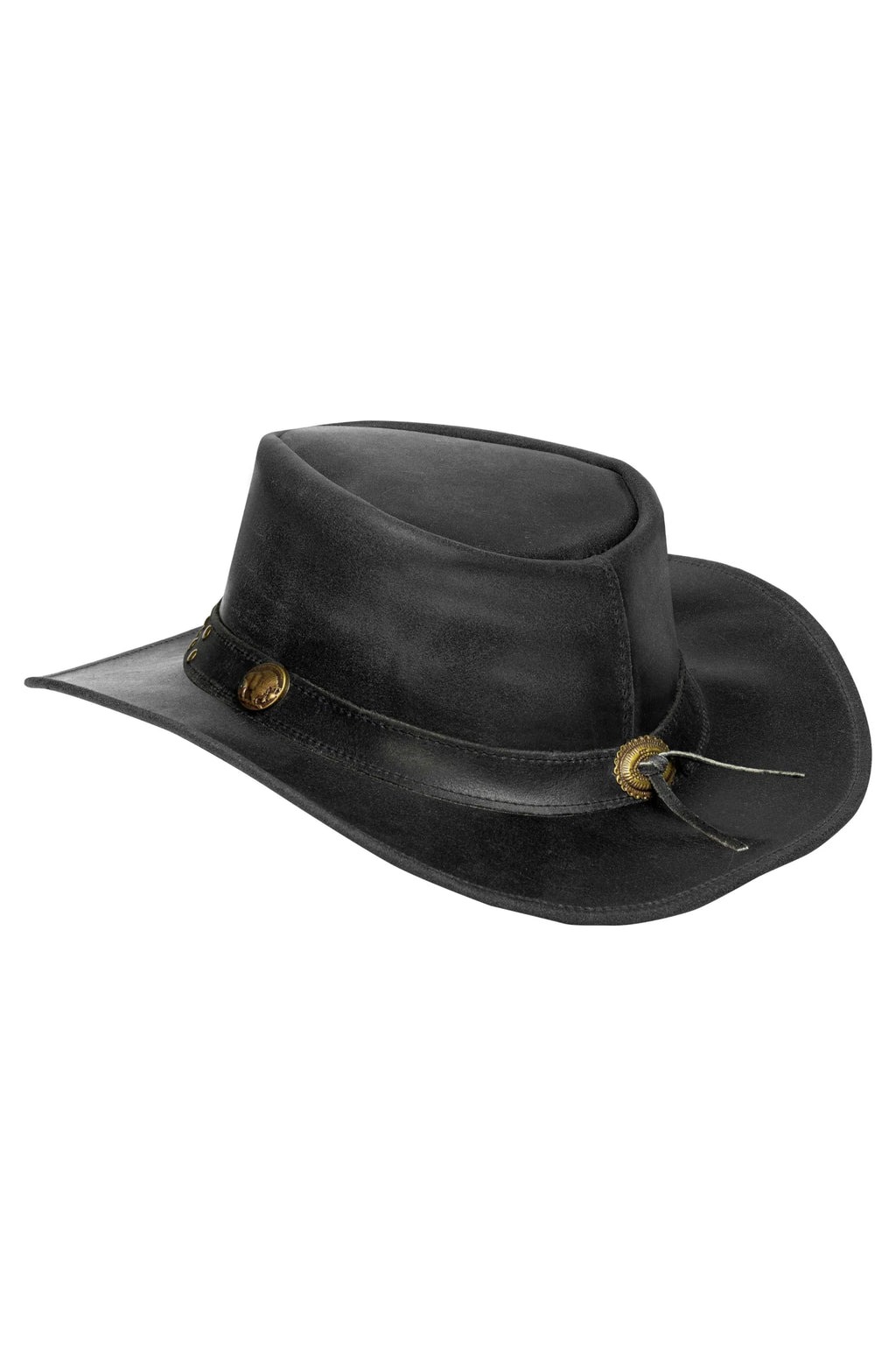Dream Apparel Men’s Black Leather Cowboy Hat – Crackle-Finish Western Studded — alternate view 4, Hasbro Leather