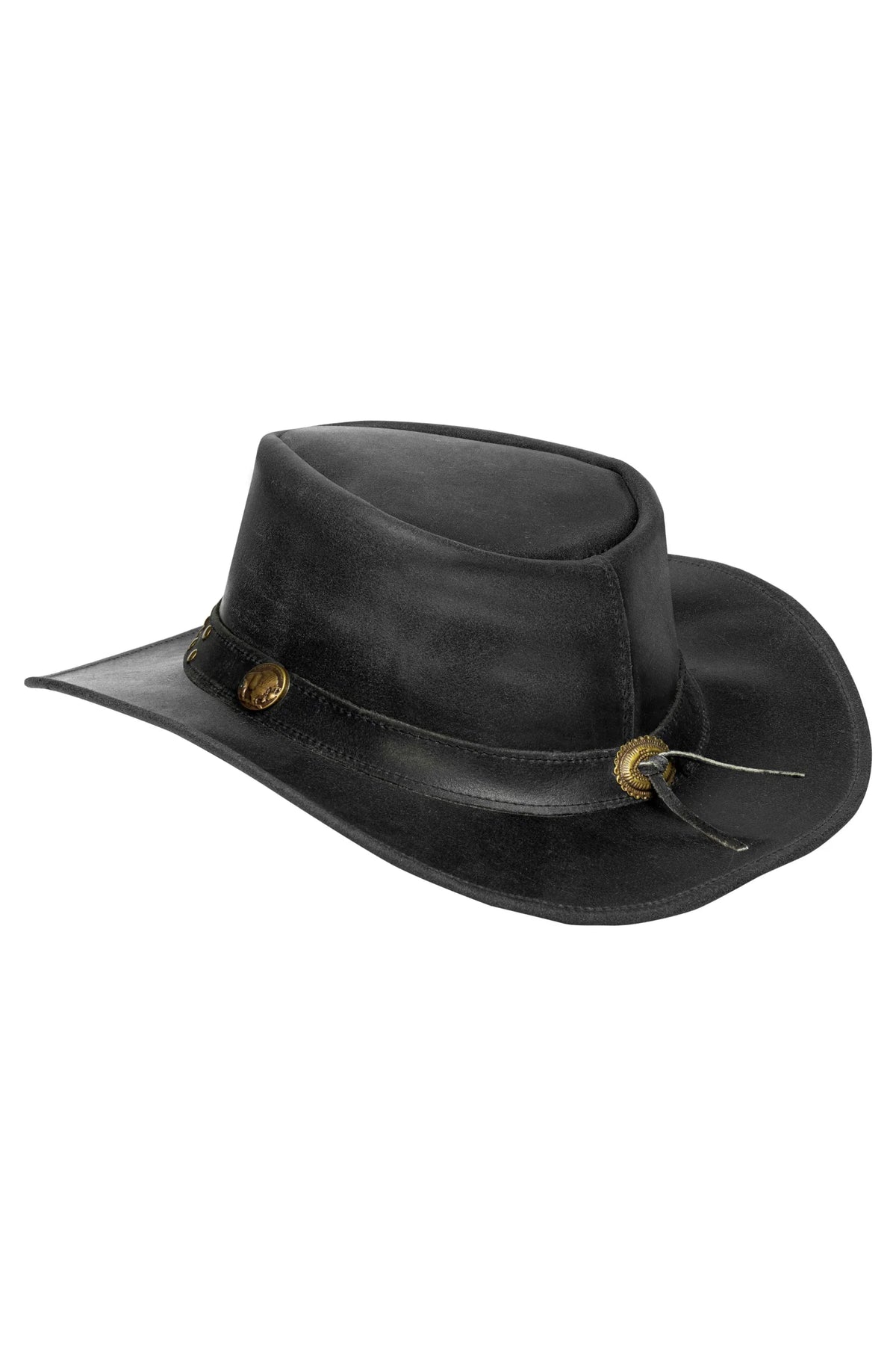 Dream Apparel Men’s Black Leather Cowboy Hat – Crackle-Finish Western Studded — alternate view 4, Hasbro Leather