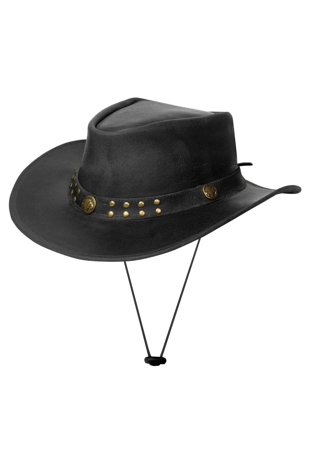 Black Crackle Studded Leather Cowboy Hat