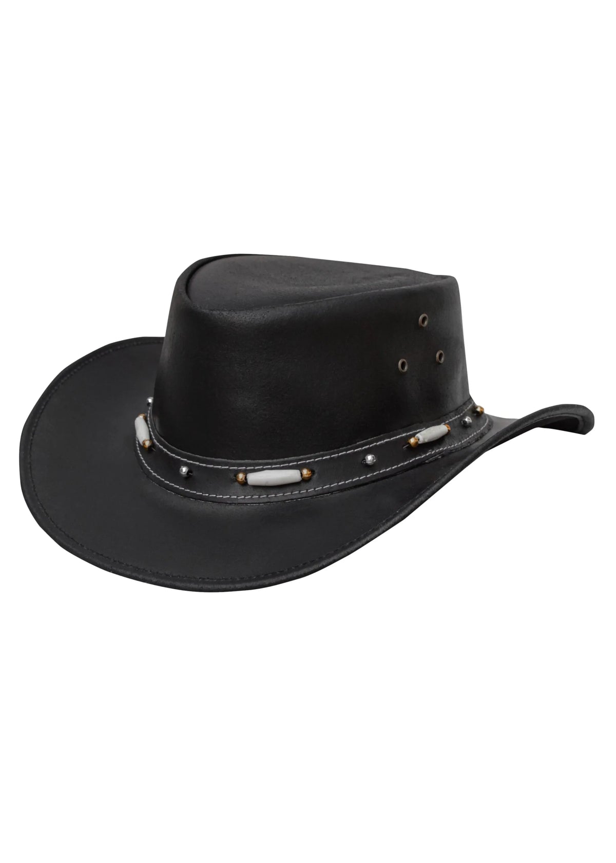 Dream Apparel Men’s Black Premium Leather Western Cowboy Hat — alternate view 3, Hasbro Leather