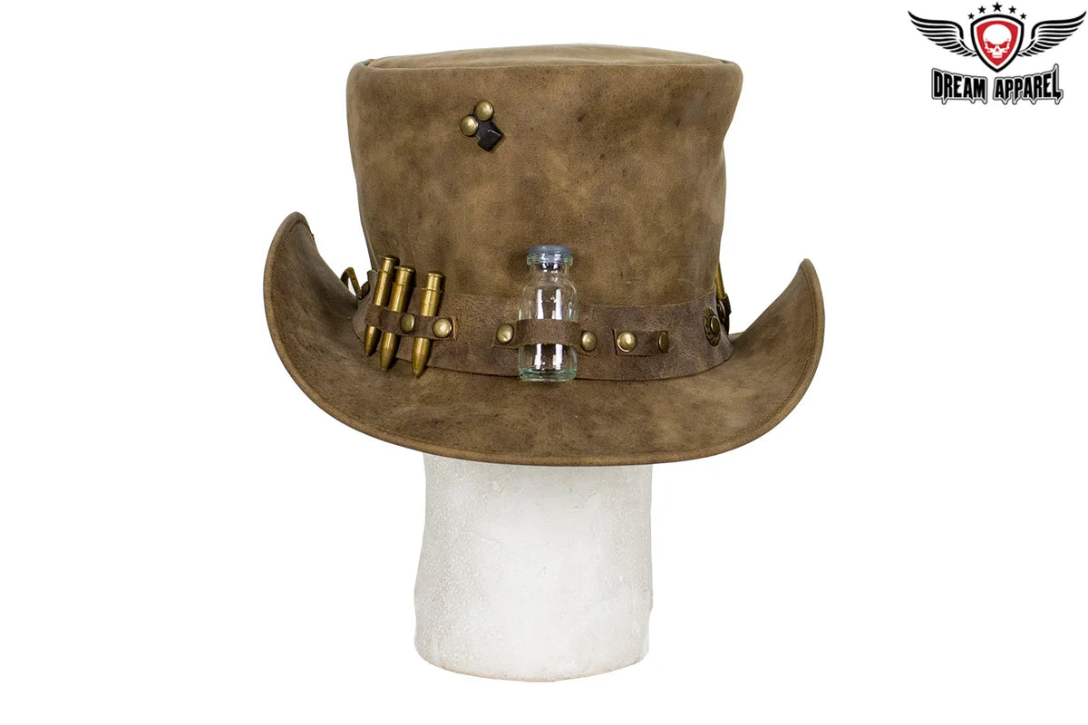 Brown Leather Deadman Top Hat — alternate view 4, Hasbro Leather