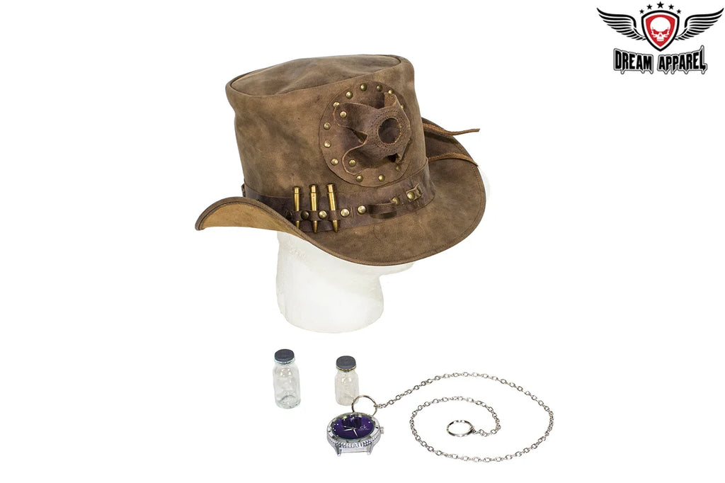 Brown Leather Deadman Top Hat — alternate view 5, Hasbro Leather