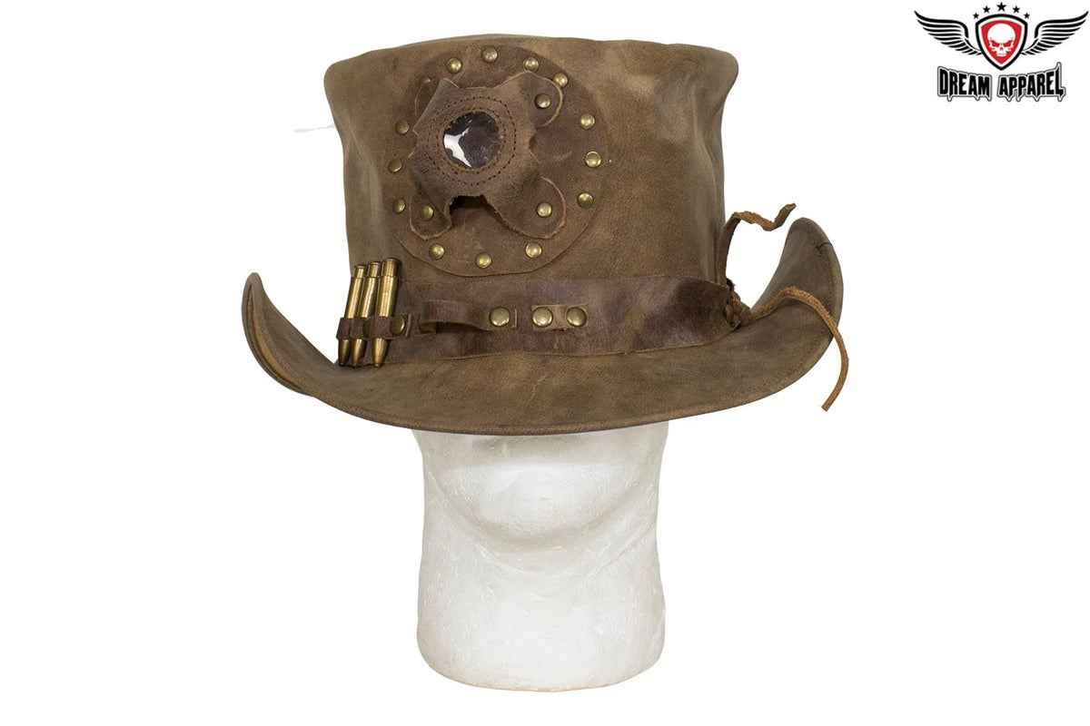 Deadman Trail Brown Leather Steampunk Top Hat