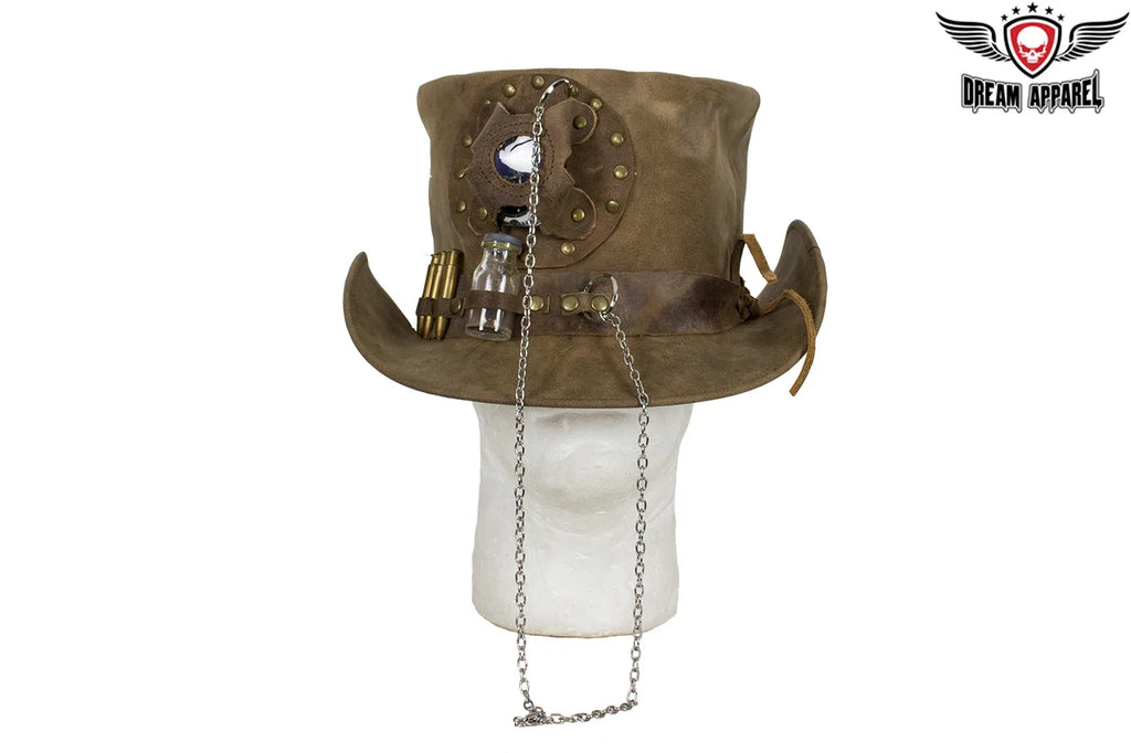 Brown Leather Deadman Top Hat — alternate view 3, Hasbro Leather