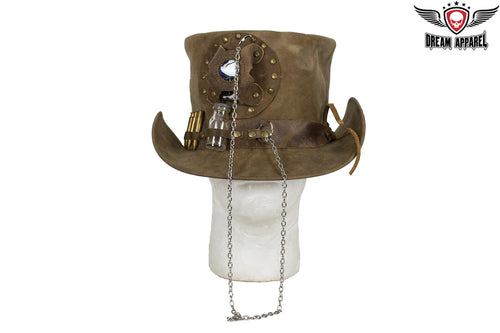 Brown Leather Deadman Top Hat — alternate view 3, Hasbro Leather
