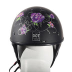 Women’s Flat Black DOT Approved Helmet With Purple Rose Tribal Design — alternate view 2, Hasbro Leather