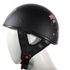 Women’s Flat Black DOT Approved Helmet With Purple Rose Tribal Design — alternate view 3, Hasbro Leather
