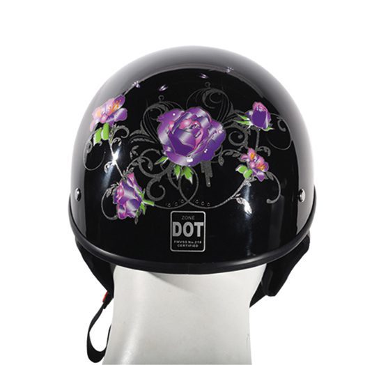 Glossy Black Helmet With Purple Rose Graphic; DOT Approved — alternate view 2, Hasbro Leather