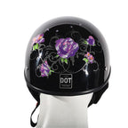 Glossy Black Helmet With Purple Rose Graphic; DOT Approved — alternate view 2, Hasbro Leather