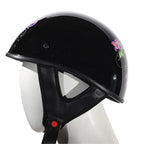 Glossy Black Helmet With Purple Rose Graphic; DOT Approved — alternate view 3, Hasbro Leather