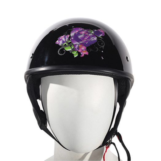 Glossy Black Helmet With Purple Rose Graphic; DOT Approved — alternate view 4, Hasbro Leather
