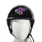 Glossy Black Helmet With Purple Rose Graphic; DOT Approved — alternate view 4, Hasbro Leather