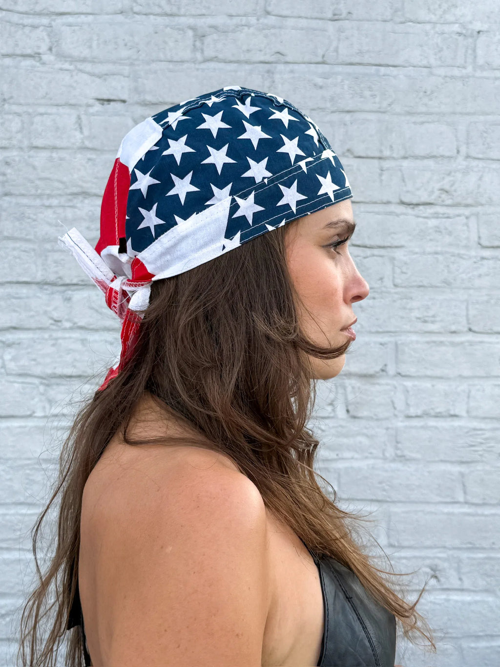 American flag stars and stripes pre-tied bandana skull cap – view 3