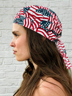 All-over American flag collage print pre-tied bandana skull cap – view 2