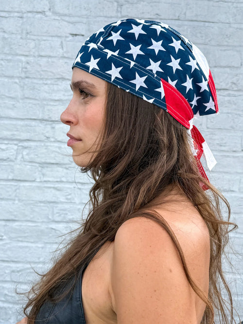 American flag stars and stripes pre-tied bandana skull cap – view 2