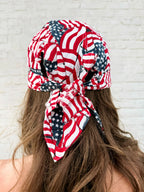 All-over American flag collage print pre-tied bandana skull cap – view 4