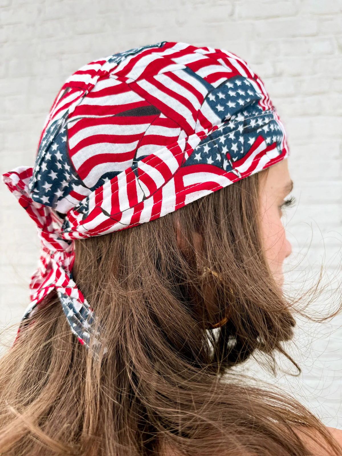 All-over American flag collage print pre-tied bandana skull cap – view 5