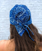 Navy blue paisley print pre-tied bandana skull cap – view 5