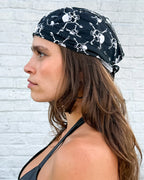 Black bandana skull cap with white skull-and-crossbones print – view 2