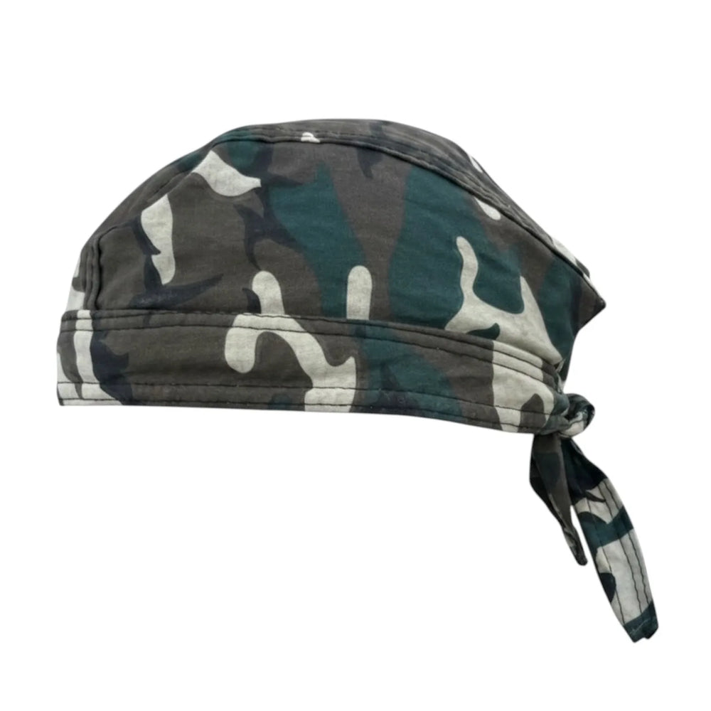 Green Camo Bandana Cap – Woodland Biker Skull Cap Doo Rag