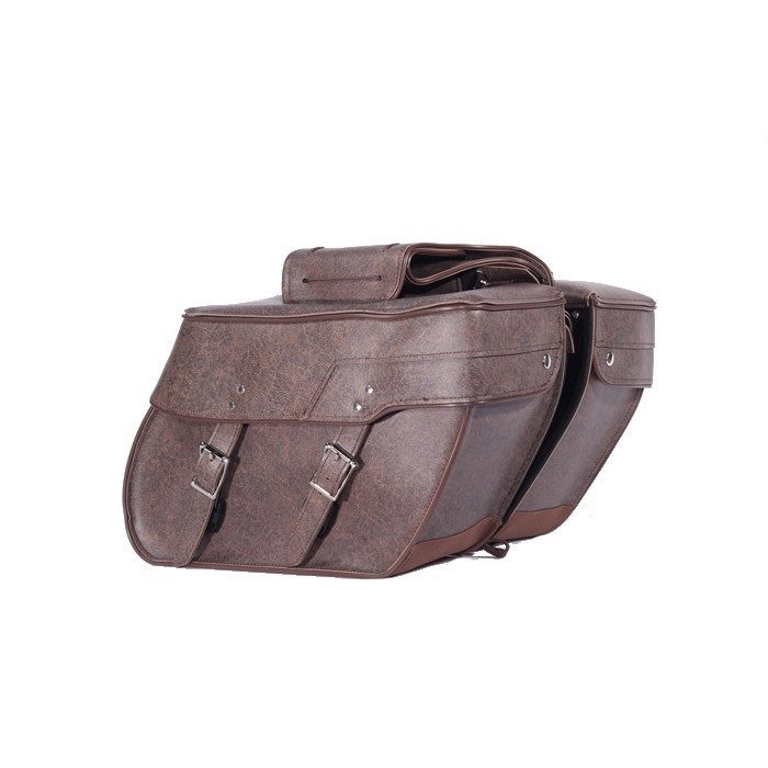 PVC Brown Motorcycle Saddlebag With Lock — Saddle Bags, Hasbro Leather