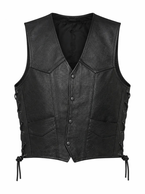USA Flag Naked Cowhide Leather Biker Vest