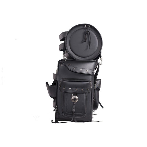 Big Studded Motorcycle Sissy Bar Bag — Large Touring Storage — alternate view 2, Hasbro Leather