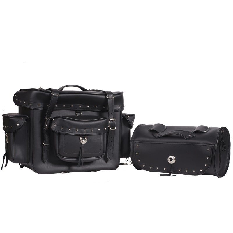 Big Studded Motorcycle Sissy Bar Bag — Large Touring Storage — alternate view 4, Hasbro Leather