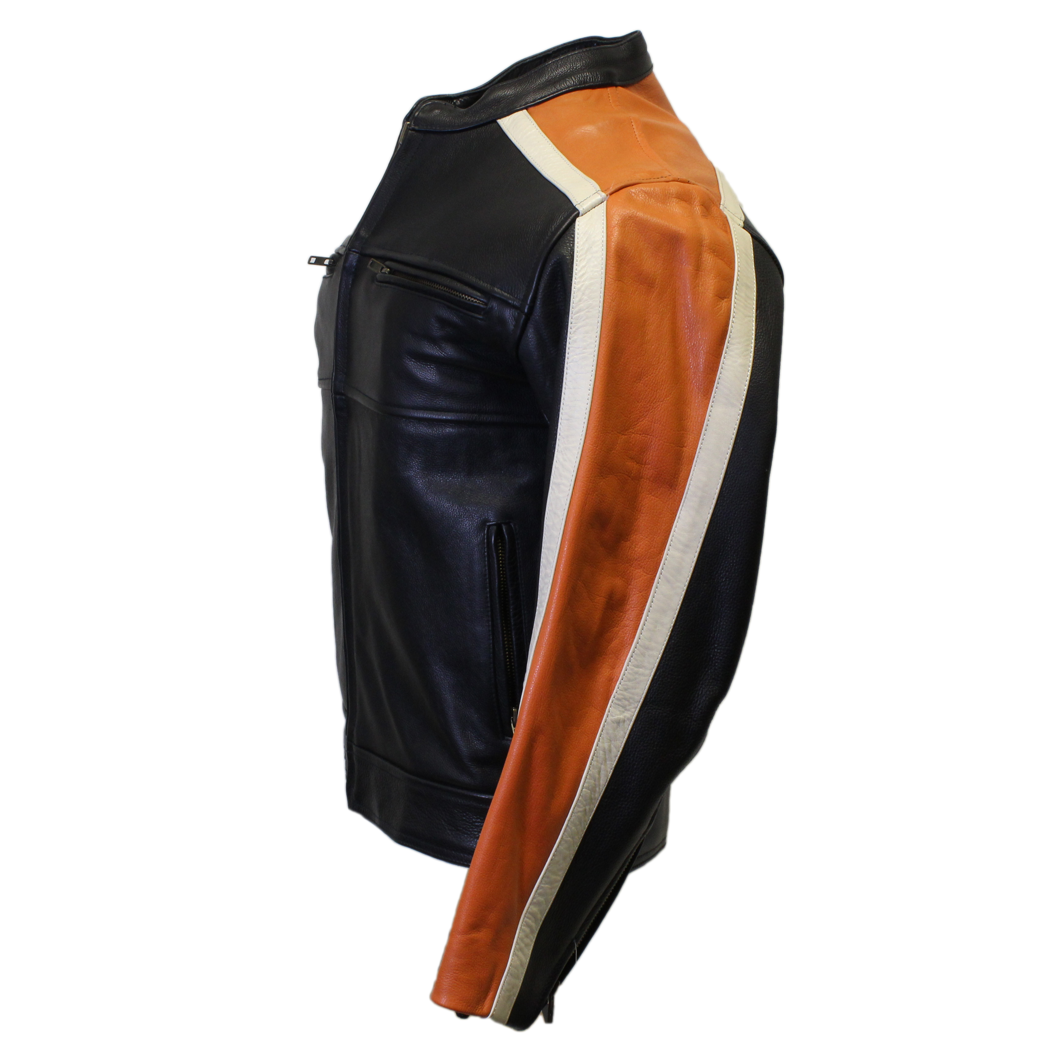 Mens Orange Stripes Leather Jacket
