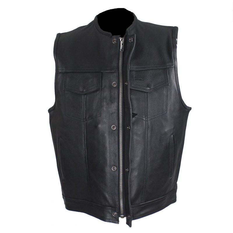 Mens Zippered No Collar Club Vest with Red Liner – Hasbro Leather | Top ...