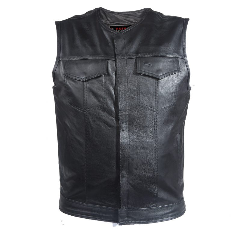 Mens No Collar Leather Club Vest With Black Liner – Hasbro Leather ...