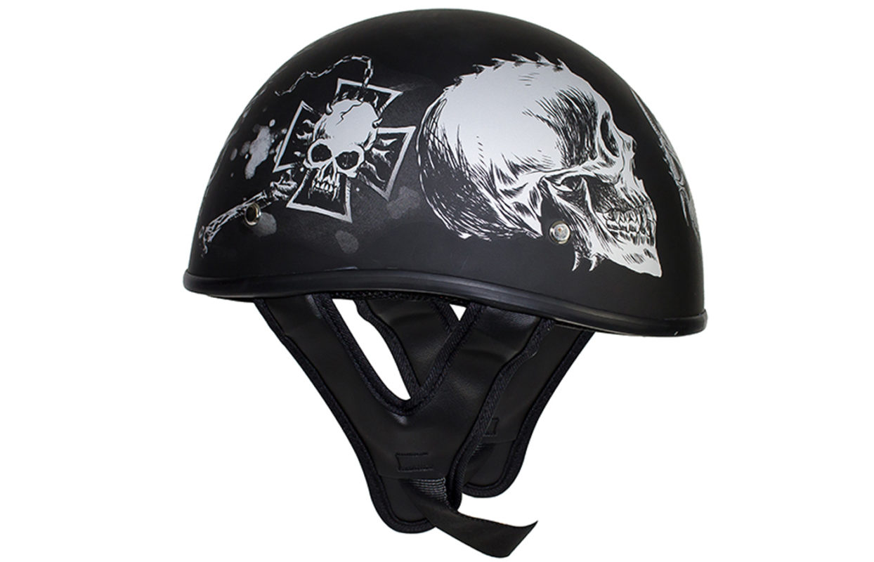 Flat Black Dot Helmet With Grey Horned Skeletons – Hasbro Leather 